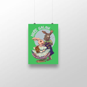 Hare Salon 18" x 24" Poster on Green Background